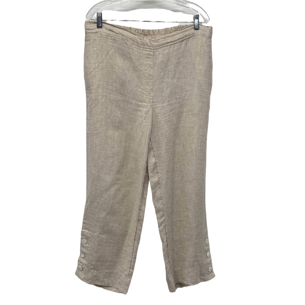 Chicos Linen Crop Pants Women Size 12 Beige Pull On Resort